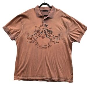 Vintage Y2K MARITHE FRANCOIS GIRBAUD‎ Mens Rust Graphic Print Polo Shirt XXXL